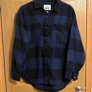 Aerie Anytime Blue and Black Plaid Flannel Button Down Shirt